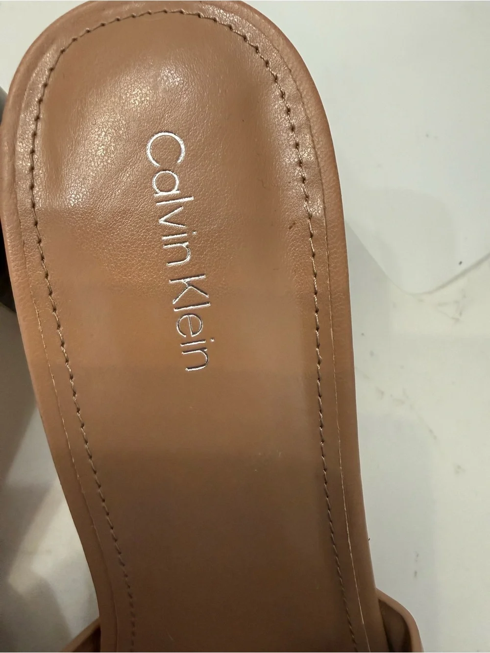 Calvin Klein Vellina Tan Leather Knot Strap Slide Mules 9.5